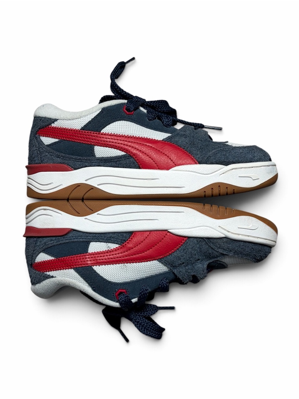 PUMA 180 Texture Youth 6.5Y Navy Red Suede Gum Sole Skate Sneakers 397381-01